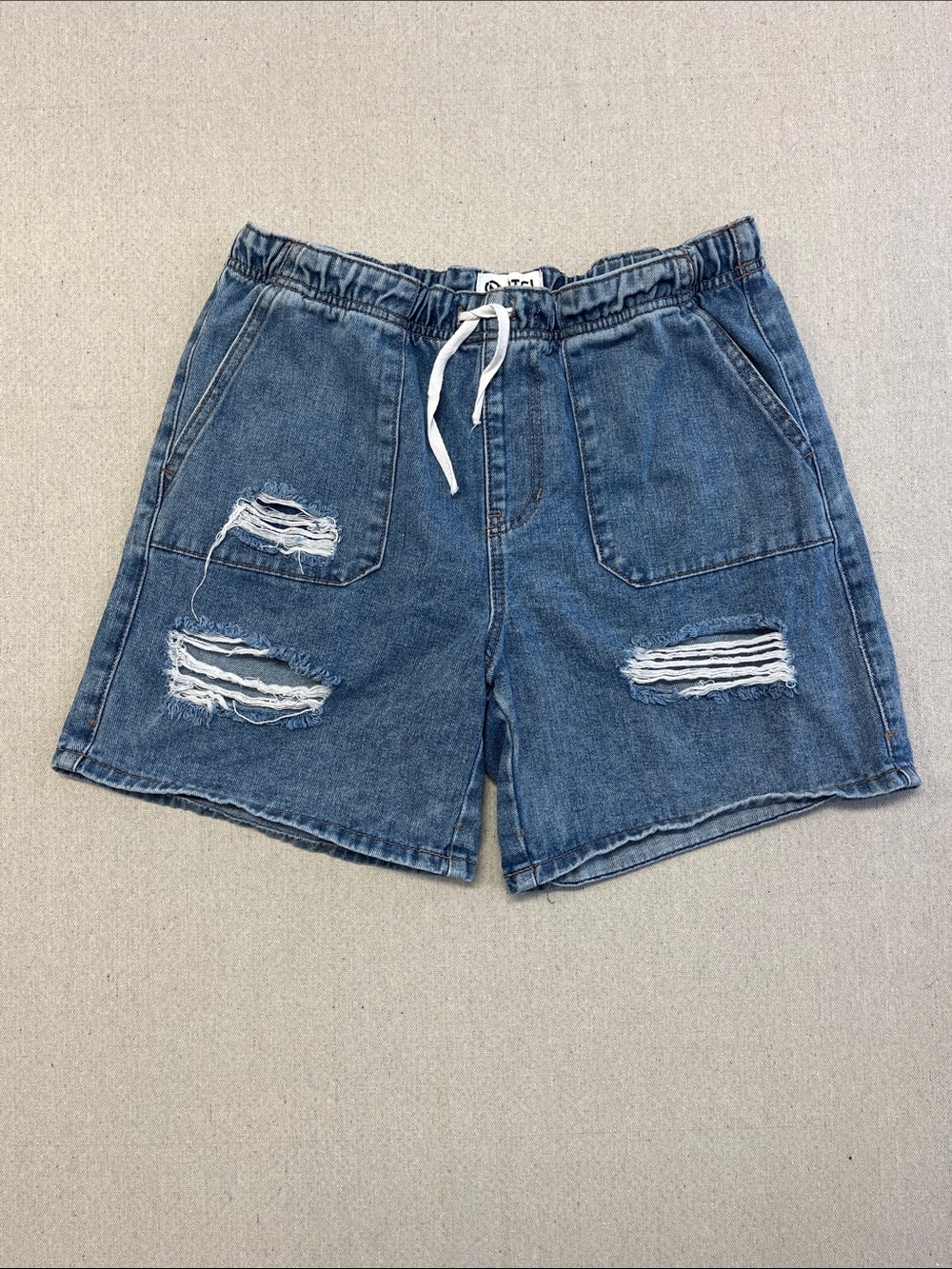 PTCL Ethical Clothing Distressed Denim Shorts Size 28 Drawstring